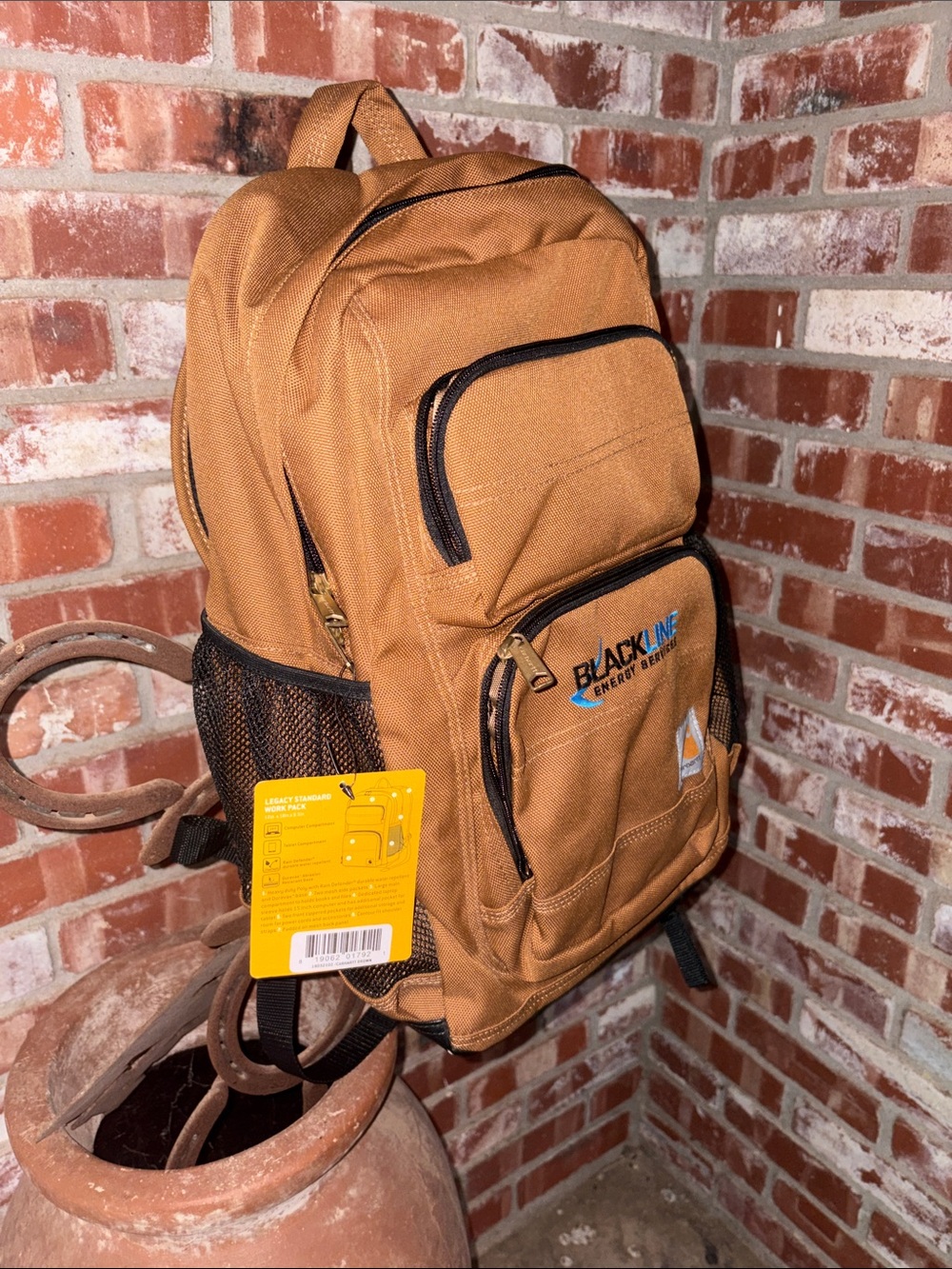 Carhartt Brown Canvas Backpack with Black Trim and Blue Logo - Picture 2 of 3